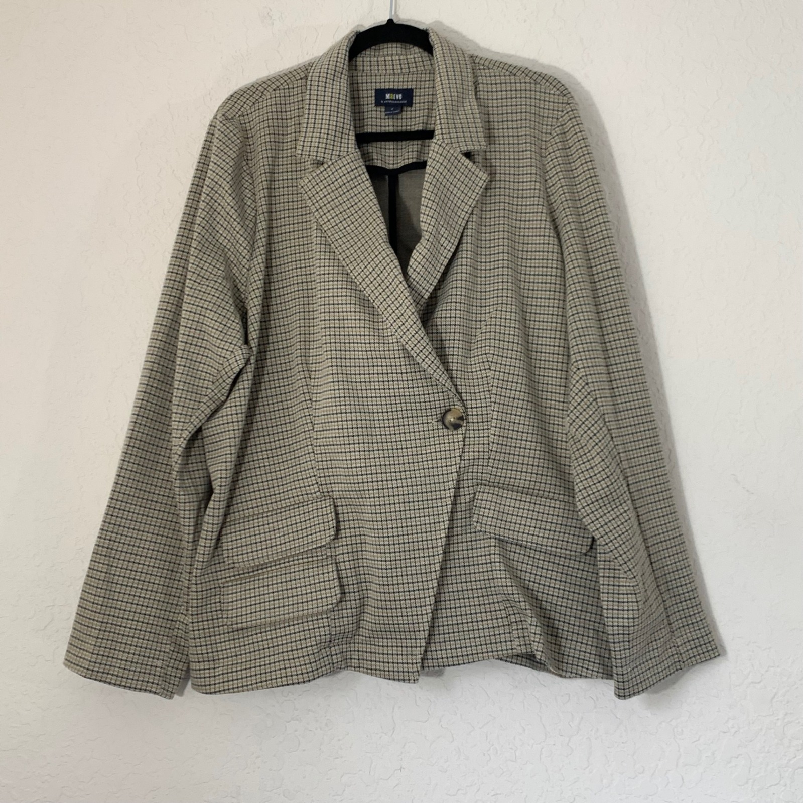 Maeve Anthropologie Blazer 2x Tan Black Plaid Collegiate Academia Office Chic
